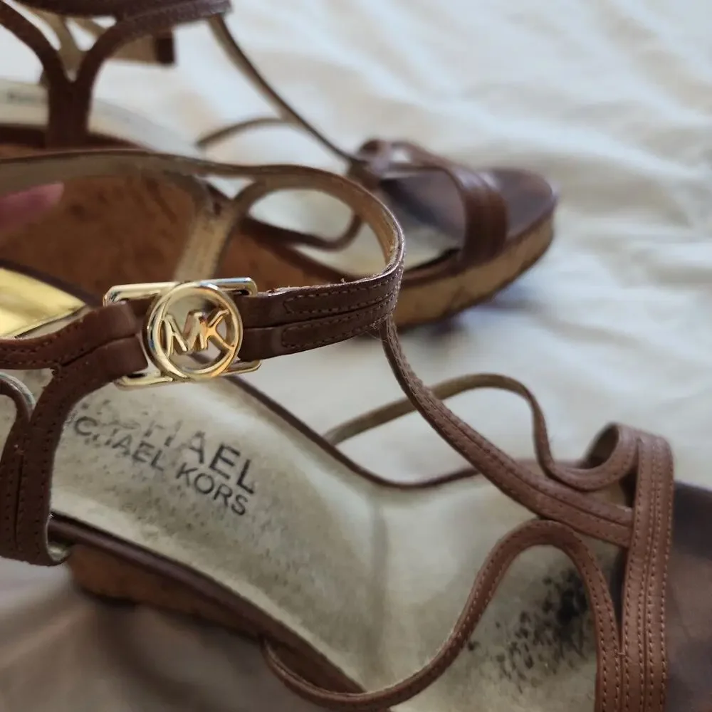 Michael Kors Wedge Sandals Leather Straps